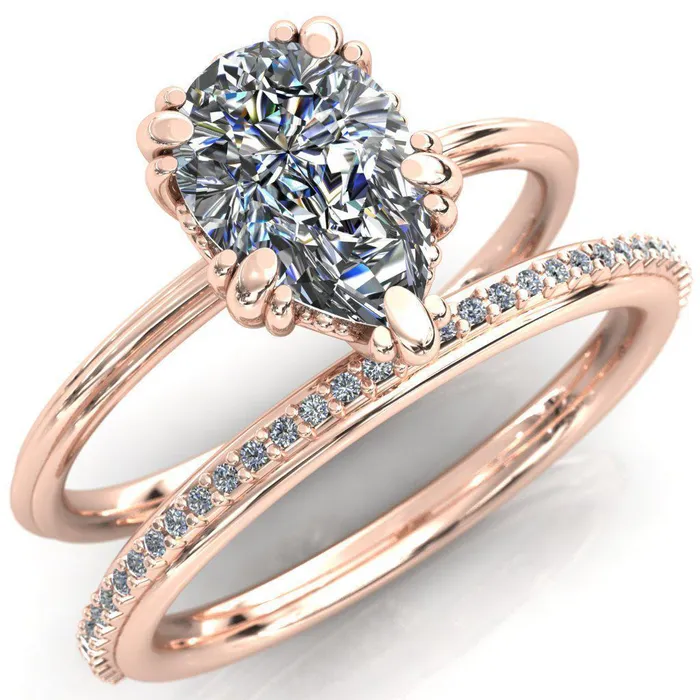 Rings Fire Brilliance Botticelli Pear Center Stone 5 Fancy Prongs Engagement Ring