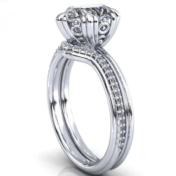 Rings Fire Brilliance Botticelli Pear Center Stone 5 Fancy Prongs Engagement Ring