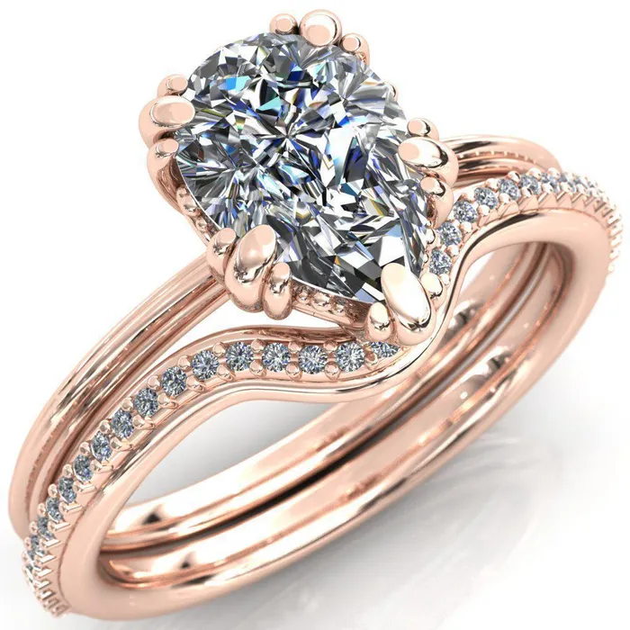 Rings Fire Brilliance Botticelli Pear Center Stone 5 Fancy Prongs Engagement Ring