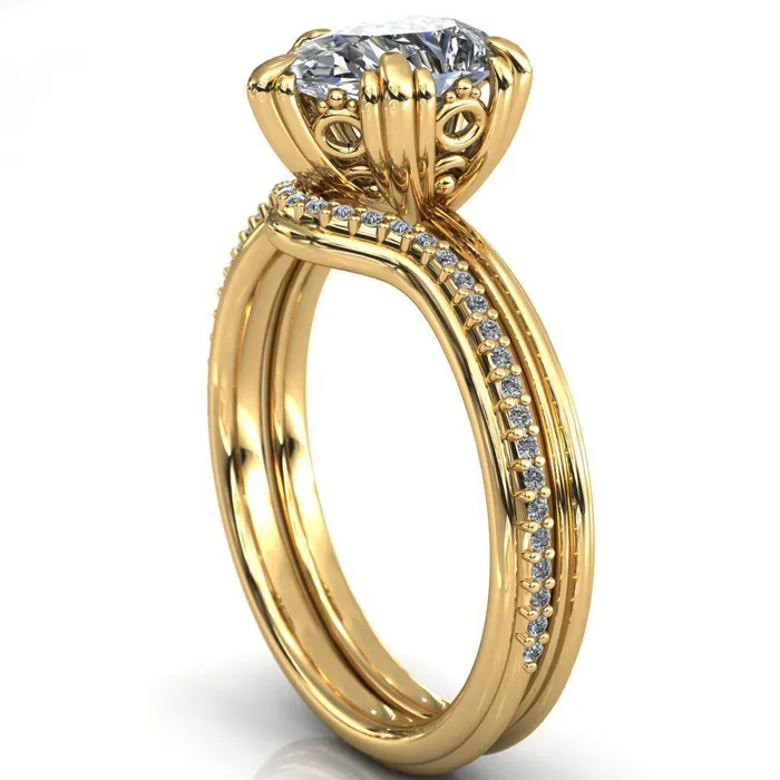 Rings Fire Brilliance Botticelli Pear Center Stone 5 Fancy Prongs Engagement Ring