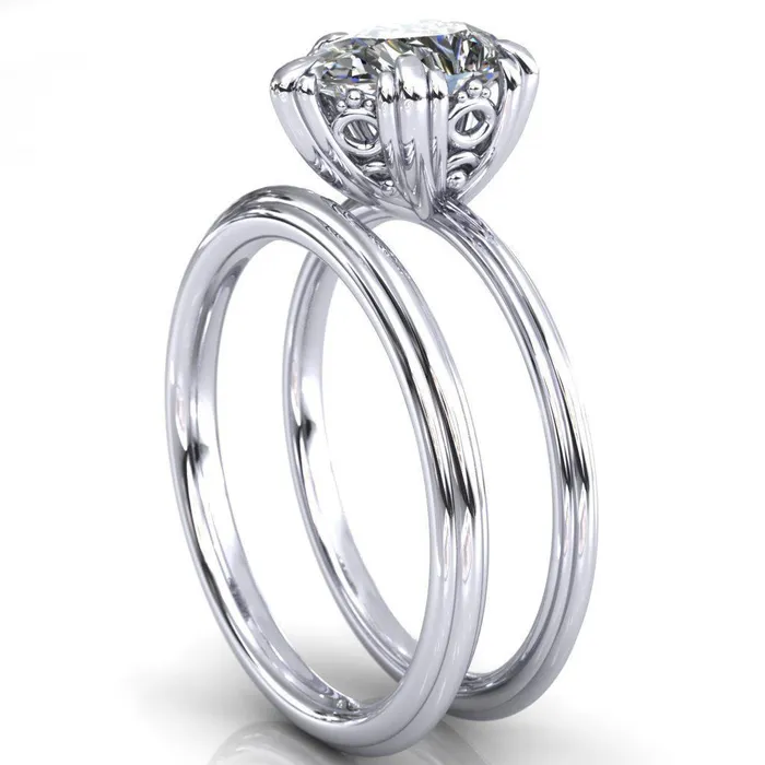 Rings Fire Brilliance Botticelli Pear Center Stone 5 Fancy Prongs Engagement Ring