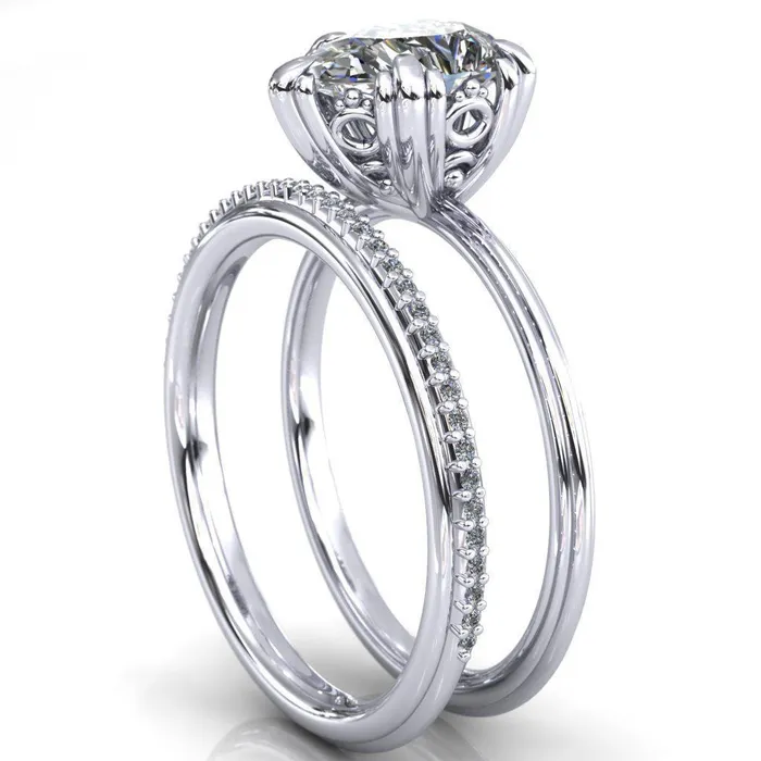 Rings Fire Brilliance Botticelli Pear Center Stone 5 Fancy Prongs Engagement Ring