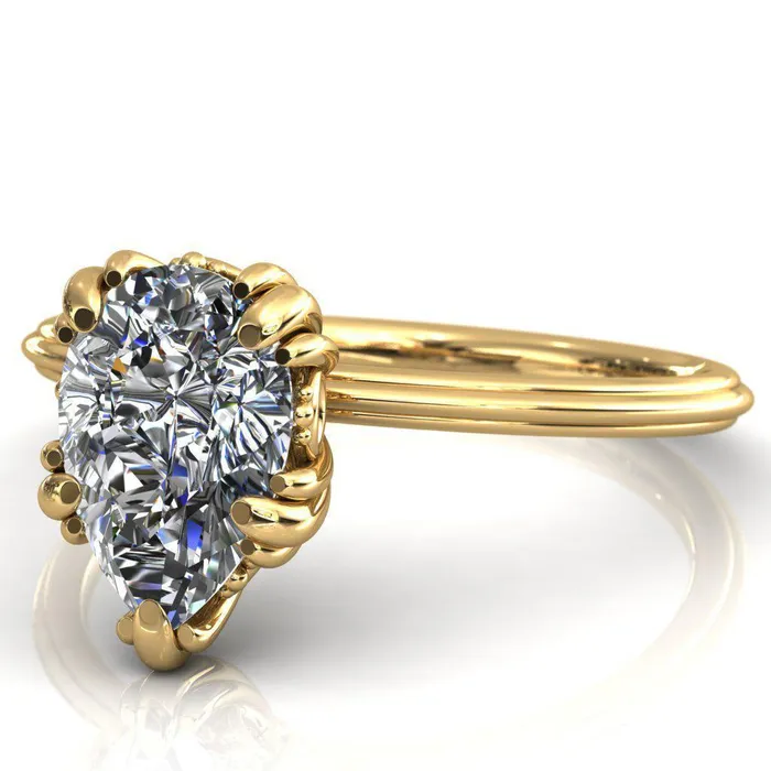 Rings Fire Brilliance Botticelli Pear Center Stone 5 Fancy Prongs Engagement Ring