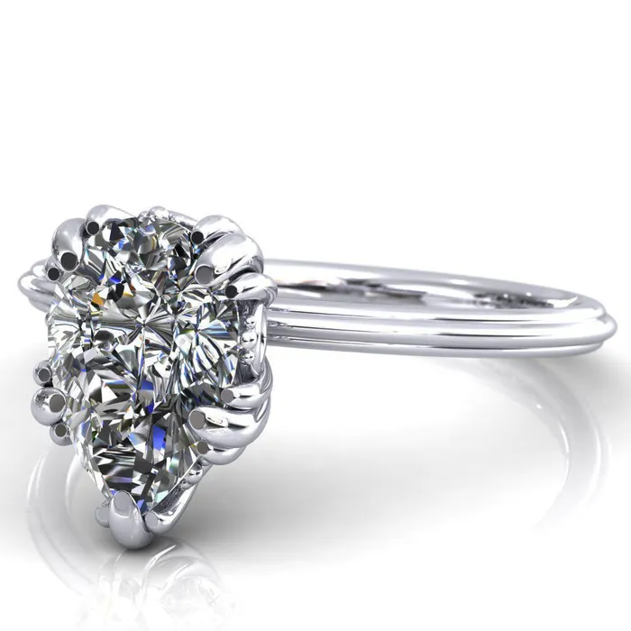 Rings Fire Brilliance Botticelli Pear Center Stone 5 Fancy Prongs Engagement Ring