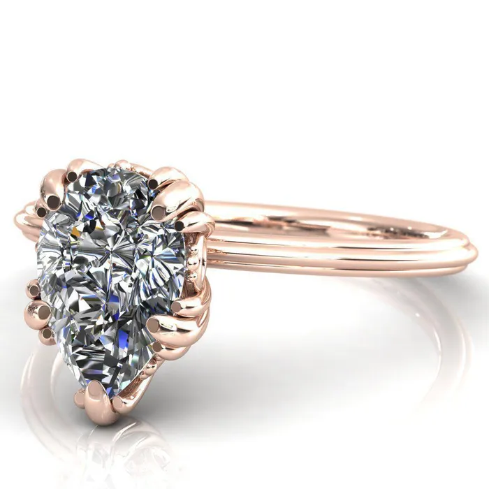 Rings Fire Brilliance Botticelli Pear Center Stone 5 Fancy Prongs Engagement Ring