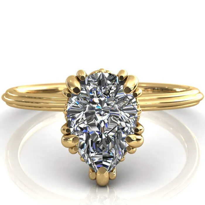 Rings Fire Brilliance Botticelli Pear Center Stone 5 Fancy Prongs Engagement Ring