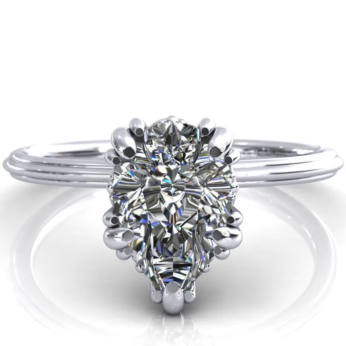 Rings Fire Brilliance Botticelli Pear Center Stone 5 Fancy Prongs Engagement Ring