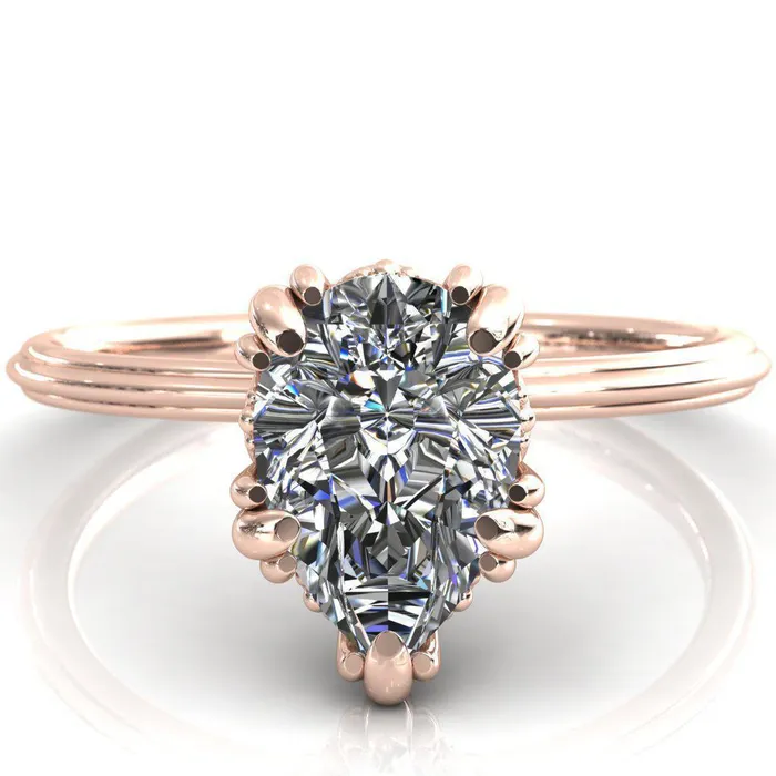 Rings Fire Brilliance Botticelli Pear Center Stone 5 Fancy Prongs Engagement Ring