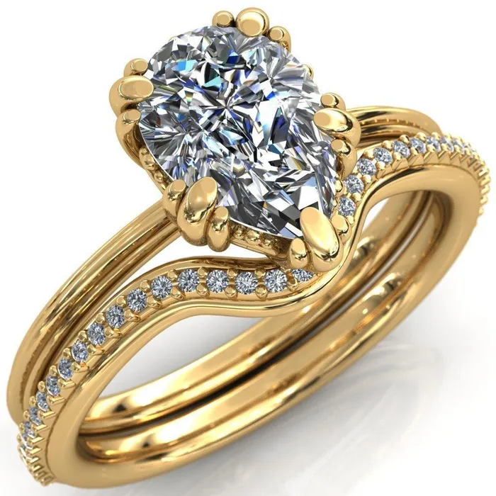 Rings Fire Brilliance Botticelli Pear Center Stone 5 Fancy Prongs Engagement Ring