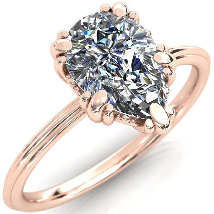 Rings Fire Brilliance Botticelli Pear Center Stone 5 Fancy Prongs Engagement Ring