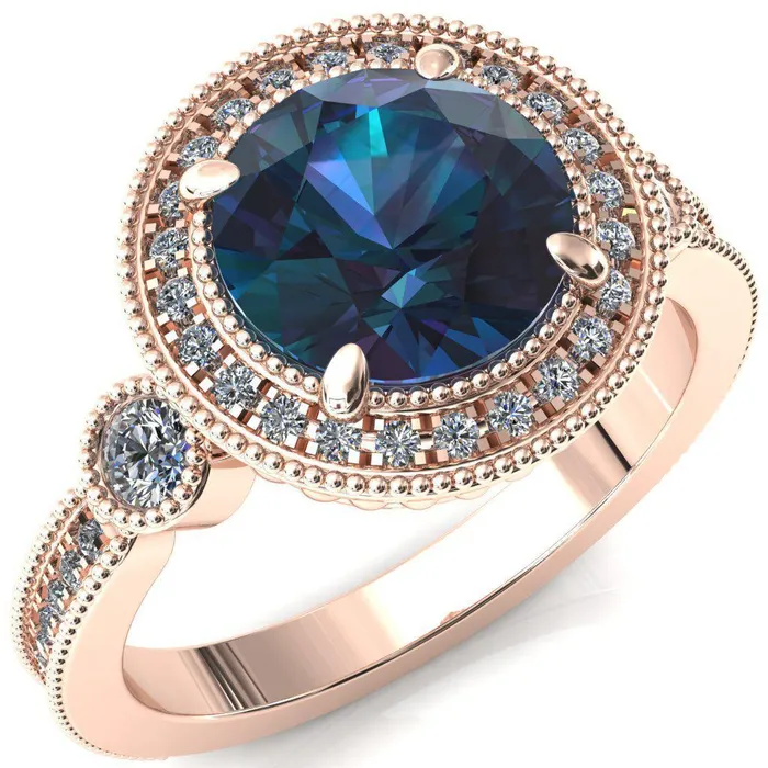 Rings Fire Brilliance Brachium Round Alexandrite 4 Claw Prong Diamond Halo 34 Micro Channel Engagement Ring