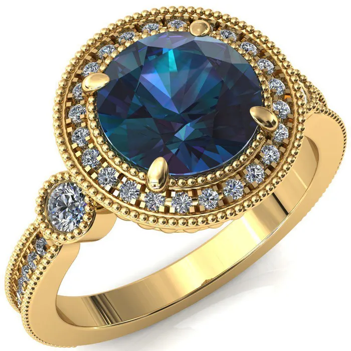 Rings Fire Brilliance Brachium Round Alexandrite 4 Claw Prong Diamond Halo 34 Micro Channel Engagement Ring