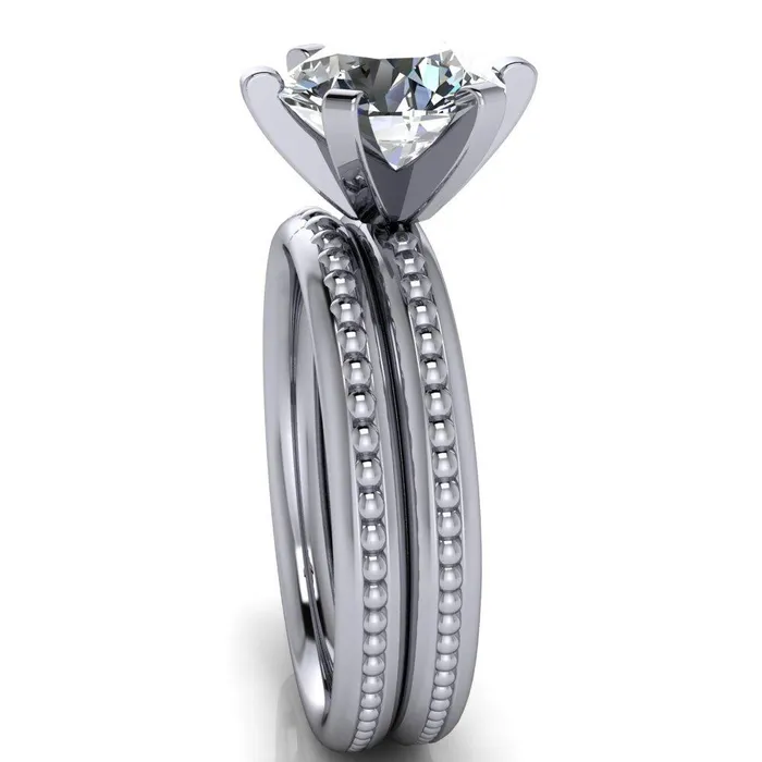 Rings Fire Brilliance Eleonor Round Center Stone Timeless 6 Prong Milgrain Solitaire Ring
