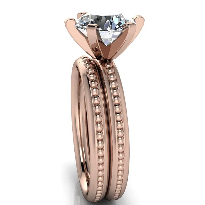 Rings Fire Brilliance Eleonor Round Center Stone Timeless 6 Prong Milgrain Solitaire Ring