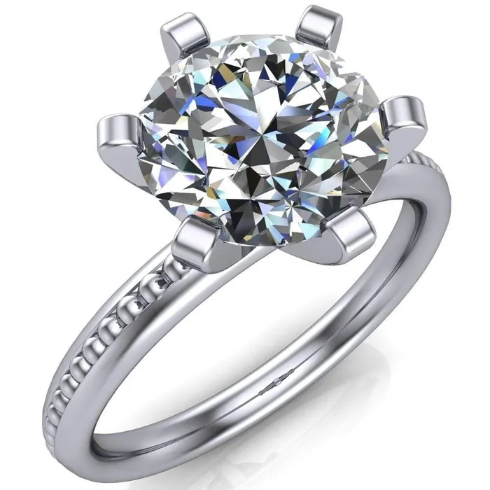 Rings Fire Brilliance Eleonor Round Center Stone Timeless 6 Prong Milgrain Solitaire Ring
