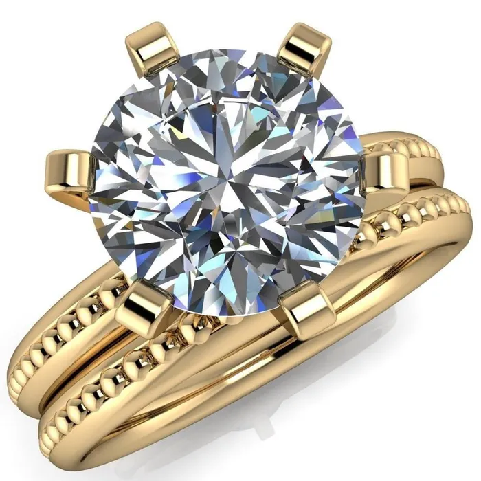 Rings Fire Brilliance Eleonor Round Center Stone Timeless 6 Prong Milgrain Solitaire Ring