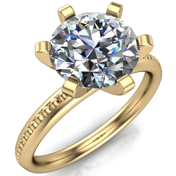 Rings Fire Brilliance Eleonor Round Center Stone Timeless 6 Prong Milgrain Solitaire Ring