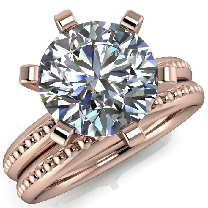 Rings Fire Brilliance Eleonor Round Center Stone Timeless 6 Prong Milgrain Solitaire Ring