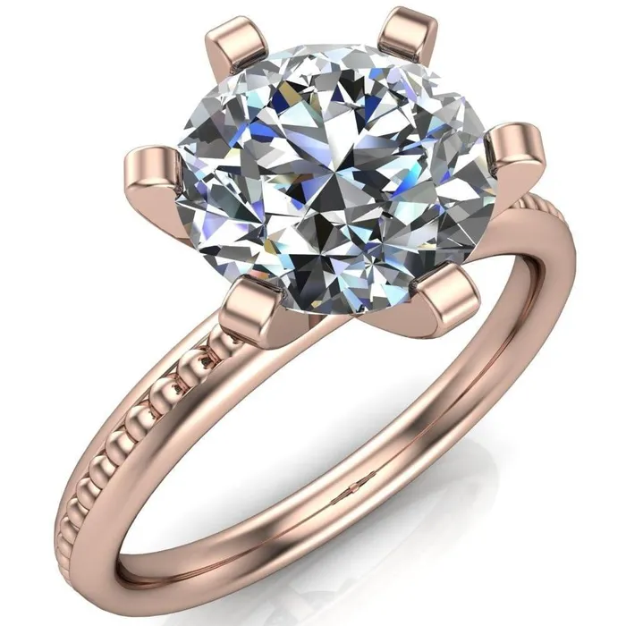 Rings Fire Brilliance Eleonor Round Center Stone Timeless 6 Prong Milgrain Solitaire Ring