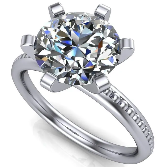 Rings Fire Brilliance Eleonor Round Center Stone Timeless 6 Prong Milgrain Solitaire Ring