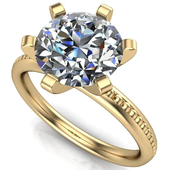Rings Fire Brilliance Eleonor Round Center Stone Timeless 6 Prong Milgrain Solitaire Ring