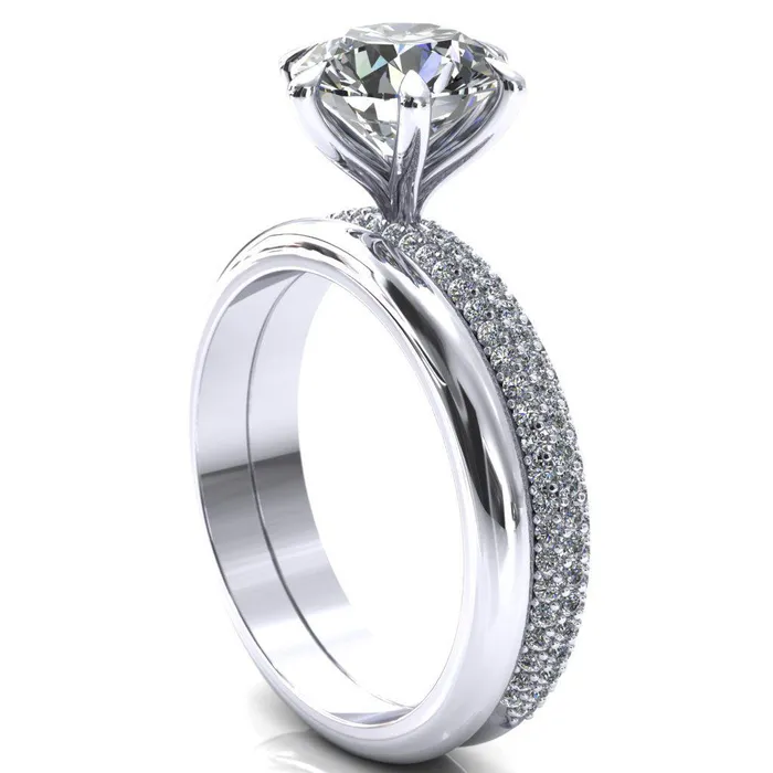 Rings Fire Brilliance Elley Round LabGrown Diamond Center Stone 6 Claw Prong Diamond Accent Engagement Ring
