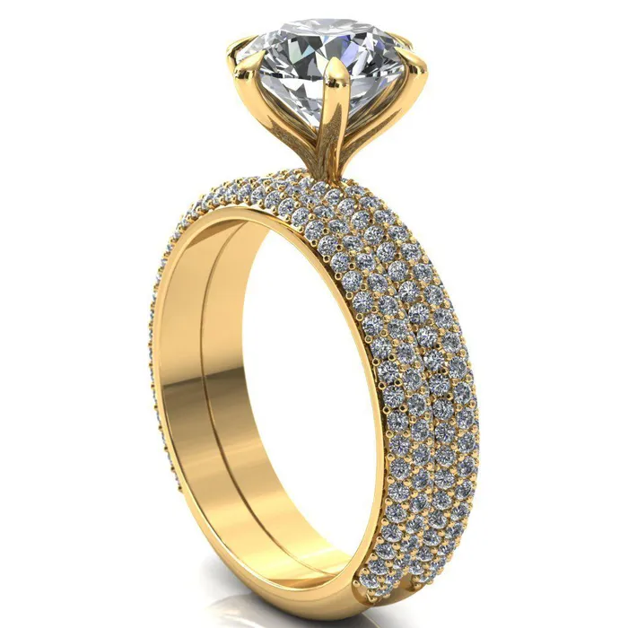 Rings Fire Brilliance Elley Round LabGrown Diamond Center Stone 6 Claw Prong Diamond Accent Engagement Ring