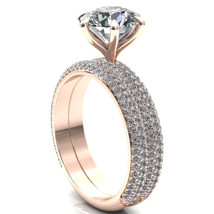 Rings Fire Brilliance Elley Round LabGrown Diamond Center Stone 6 Claw Prong Diamond Accent Engagement Ring