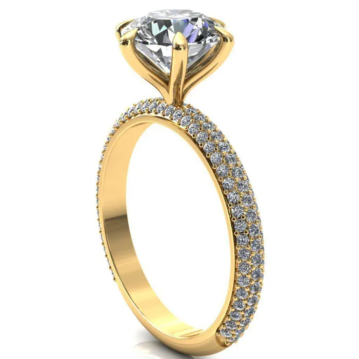 Rings Fire Brilliance Elley Round LabGrown Diamond Center Stone 6 Claw Prong Diamond Accent Engagement Ring