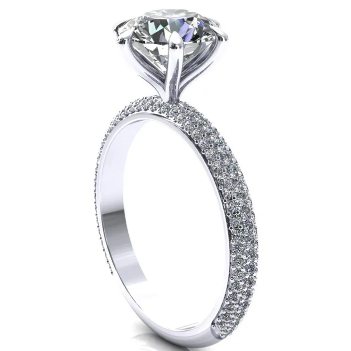 Rings Fire Brilliance Elley Round LabGrown Diamond Center Stone 6 Claw Prong Diamond Accent Engagement Ring