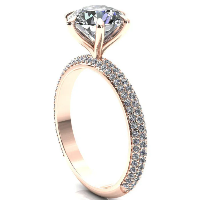 Rings Fire Brilliance Elley Round LabGrown Diamond Center Stone 6 Claw Prong Diamond Accent Engagement Ring
