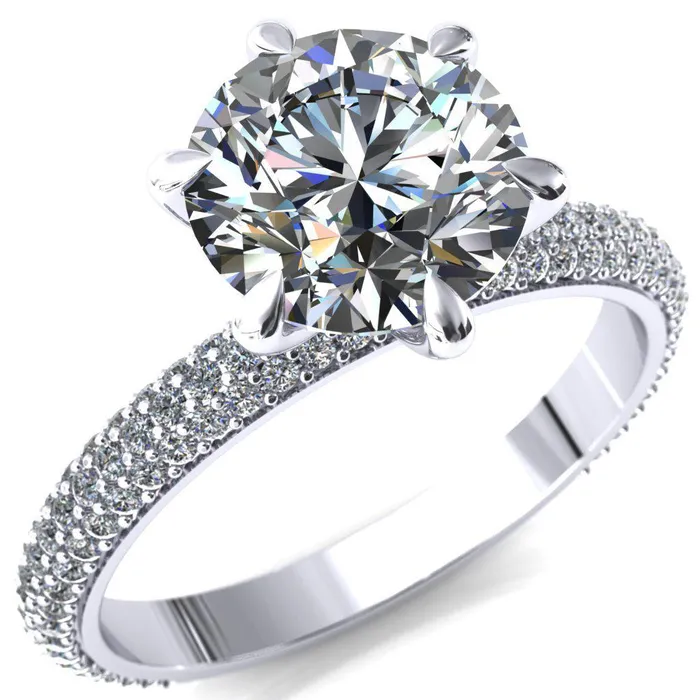 Rings Fire Brilliance Elley Round LabGrown Diamond Center Stone 6 Claw Prong Diamond Accent Engagement Ring