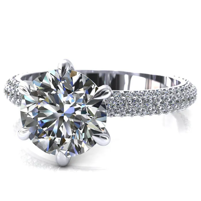 Rings Fire Brilliance Elley Round LabGrown Diamond Center Stone 6 Claw Prong Diamond Accent Engagement Ring