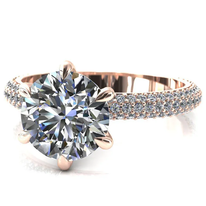 Rings Fire Brilliance Elley Round LabGrown Diamond Center Stone 6 Claw Prong Diamond Accent Engagement Ring