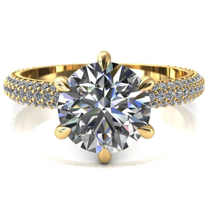 Rings Fire Brilliance Elley Round LabGrown Diamond Center Stone 6 Claw Prong Diamond Accent Engagement Ring