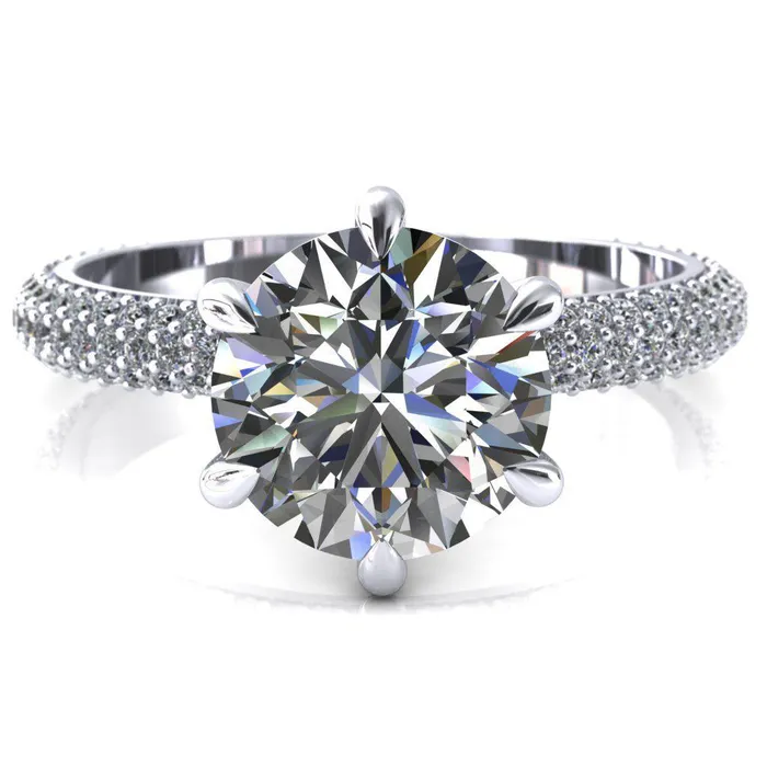 Rings Fire Brilliance Elley Round LabGrown Diamond Center Stone 6 Claw Prong Diamond Accent Engagement Ring