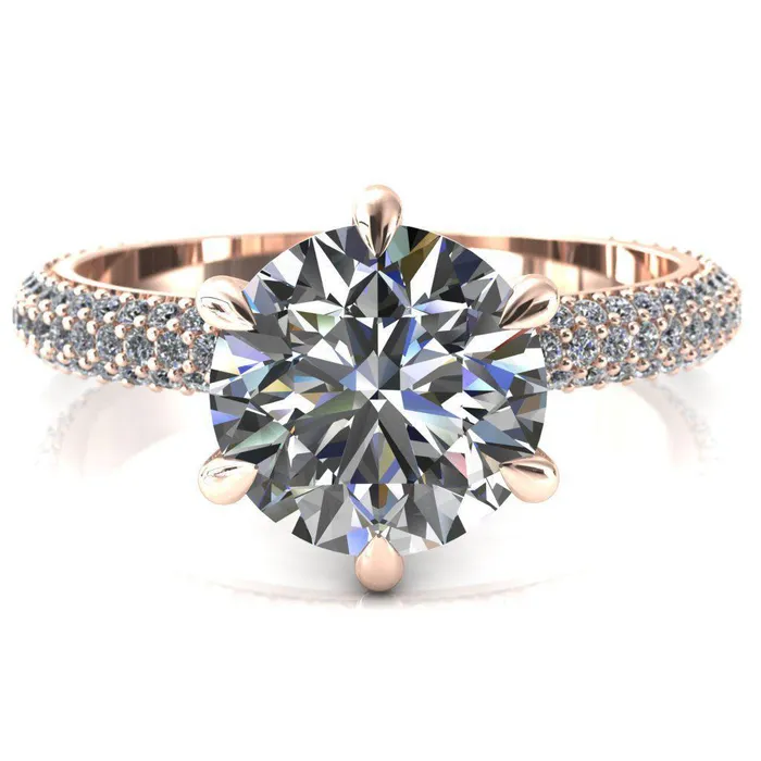 Rings Fire Brilliance Elley Round LabGrown Diamond Center Stone 6 Claw Prong Diamond Accent Engagement Ring