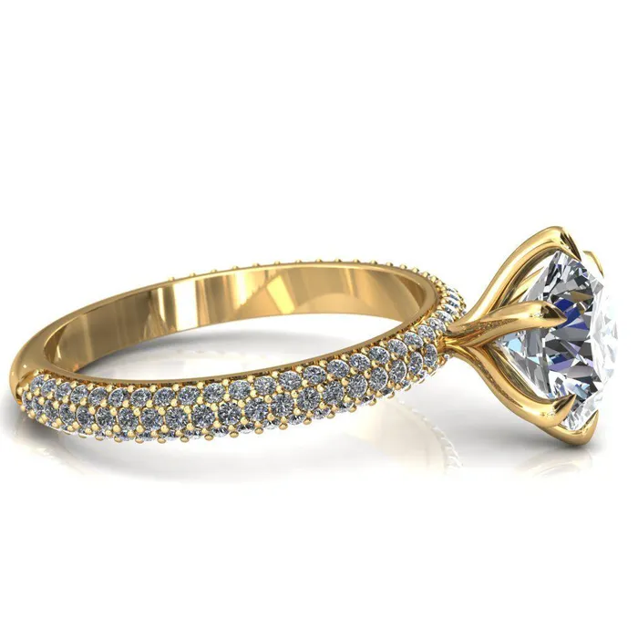 Rings Fire Brilliance Elley Round LabGrown Diamond Center Stone 6 Claw Prong Diamond Accent Engagement Ring