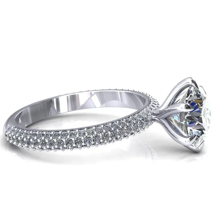 Rings Fire Brilliance Elley Round LabGrown Diamond Center Stone 6 Claw Prong Diamond Accent Engagement Ring