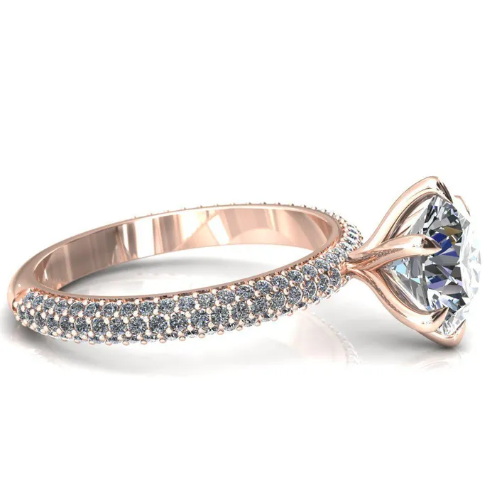 Rings Fire Brilliance Elley Round LabGrown Diamond Center Stone 6 Claw Prong Diamond Accent Engagement Ring