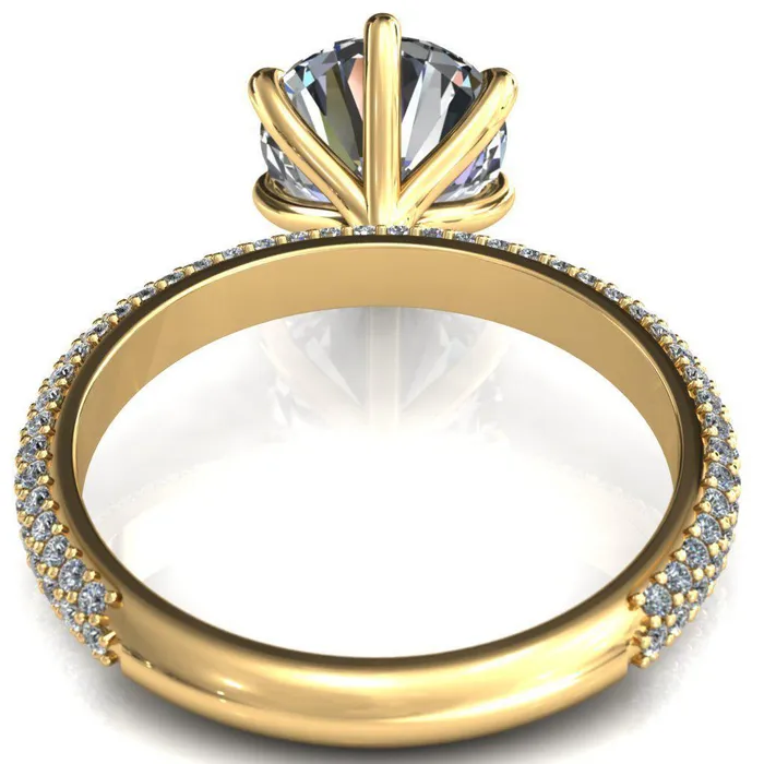 Rings Fire Brilliance Elley Round LabGrown Diamond Center Stone 6 Claw Prong Diamond Accent Engagement Ring