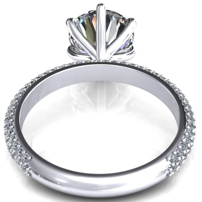 Rings Fire Brilliance Elley Round LabGrown Diamond Center Stone 6 Claw Prong Diamond Accent Engagement Ring