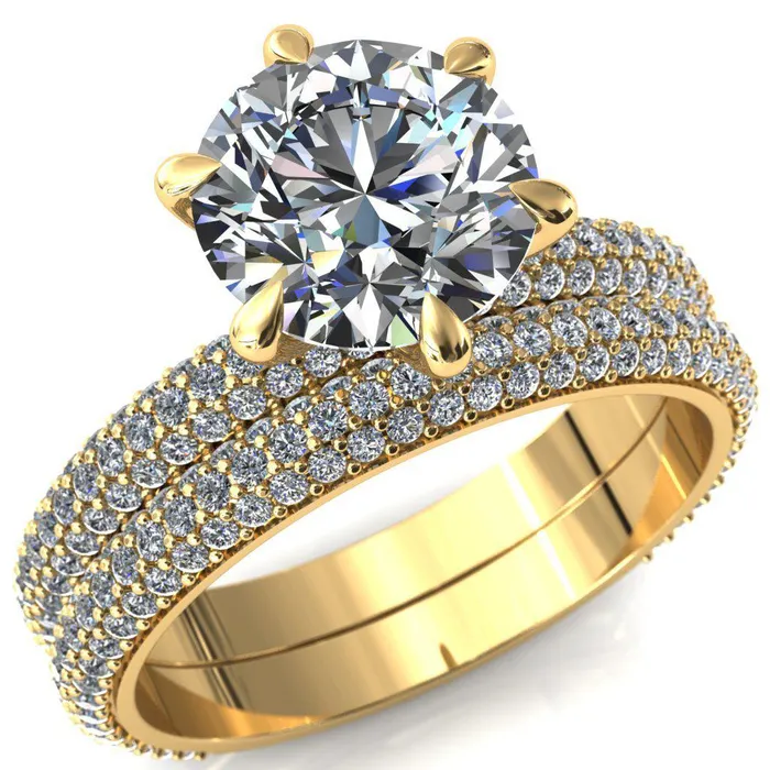 Rings Fire Brilliance Elley Round LabGrown Diamond Center Stone 6 Claw Prong Diamond Accent Engagement Ring