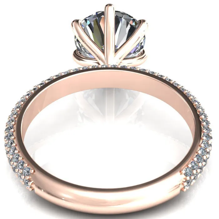 Rings Fire Brilliance Elley Round LabGrown Diamond Center Stone 6 Claw Prong Diamond Accent Engagement Ring