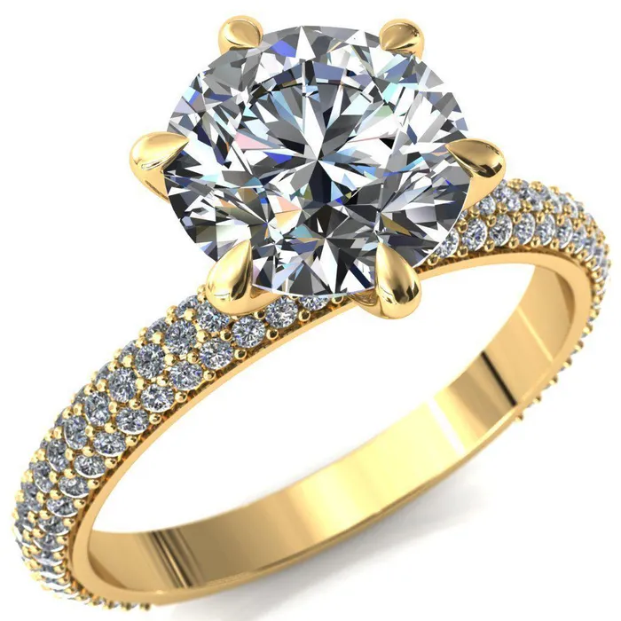 Rings Fire Brilliance Elley Round LabGrown Diamond Center Stone 6 Claw Prong Diamond Accent Engagement Ring