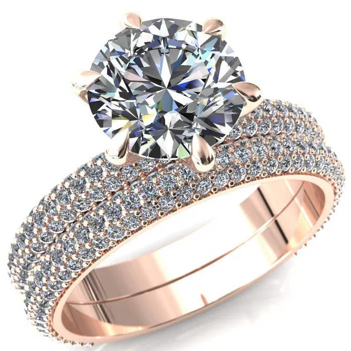 Rings Fire Brilliance Elley Round LabGrown Diamond Center Stone 6 Claw Prong Diamond Accent Engagement Ring