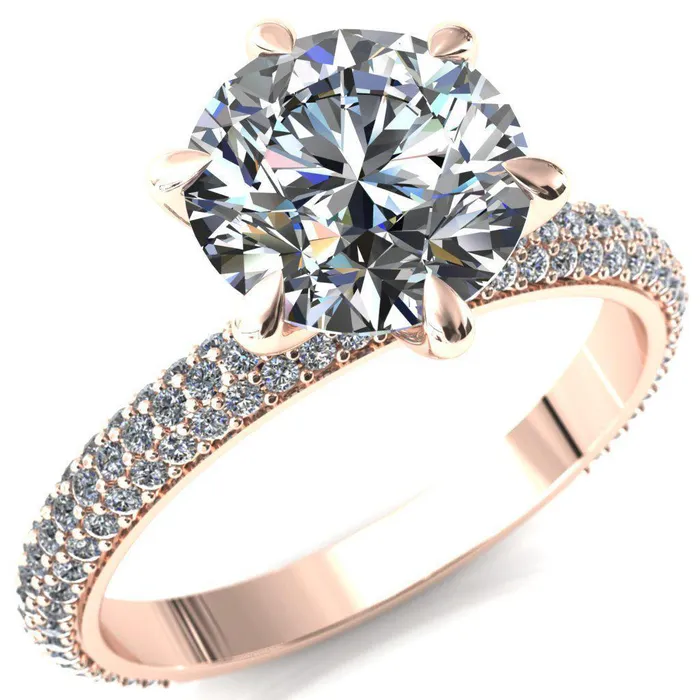 Rings Fire Brilliance Elley Round LabGrown Diamond Center Stone 6 Claw Prong Diamond Accent Engagement Ring