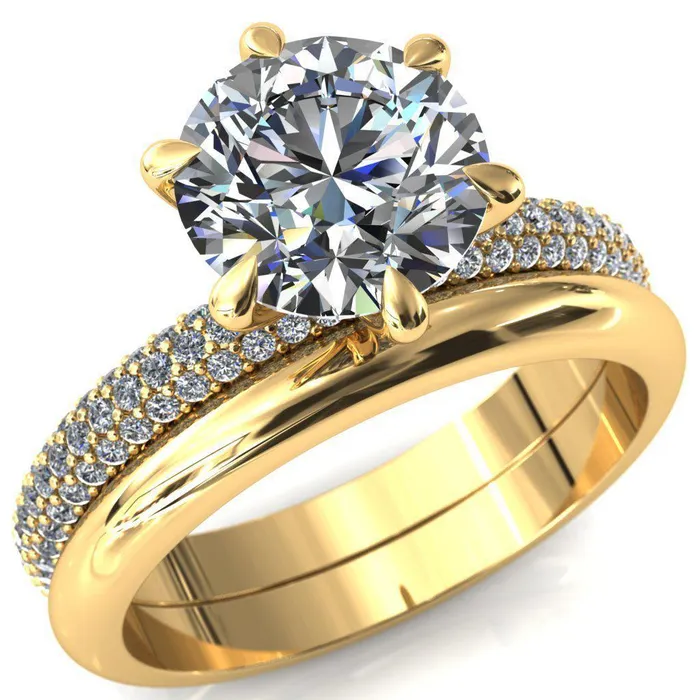 Rings Fire Brilliance Elley Round LabGrown Diamond Center Stone 6 Claw Prong Diamond Accent Engagement Ring