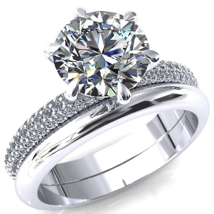 Rings Fire Brilliance Elley Round LabGrown Diamond Center Stone 6 Claw Prong Diamond Accent Engagement Ring