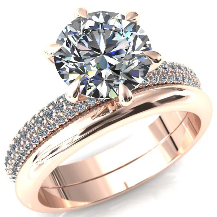Rings Fire Brilliance Elley Round LabGrown Diamond Center Stone 6 Claw Prong Diamond Accent Engagement Ring